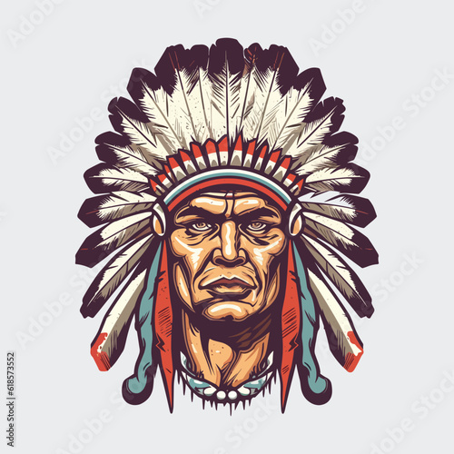 Vintage retro mnimial modern apache chief native american tribe character person. Can be used for logo, emblem or graphic design. Graphic Art. Vector. Illustration