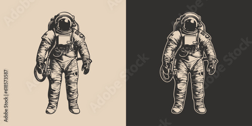 Set of vintage retro astronaut nasa future space adventure explore. Galaxy science trip. Graphic Art. Vector Illustration