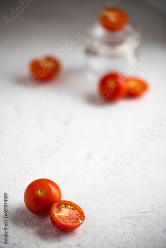 Close up of a cherry tomatoes on a white background
