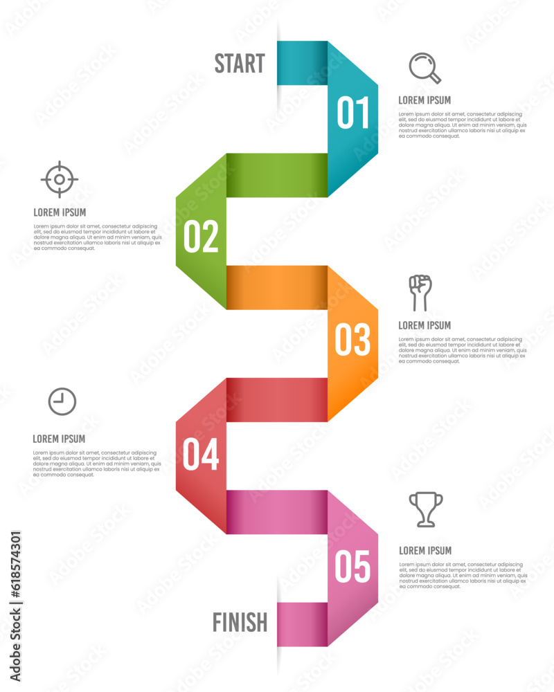Infographic design template. Timeline with 5 steps Starts to finish. Business presentation. Vector illustration. Infographic design template. Timeline with 5 steps Starts to finish. Business presentation. Vector illustration.
