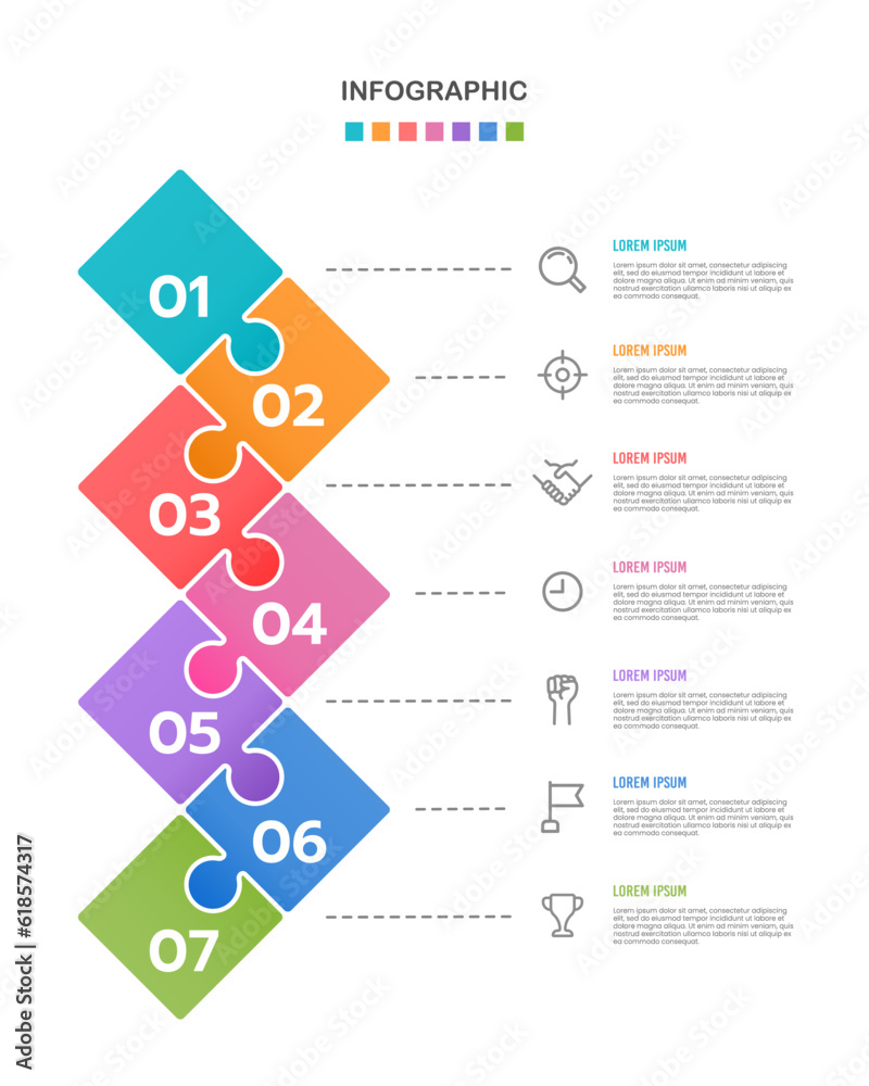 Infographic vertical jigsaw design template with 7 steps for