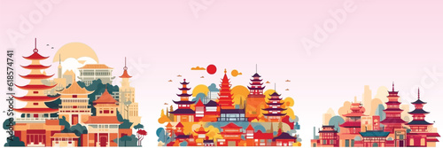 Abstract flat vector illustration of asian city.