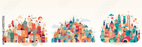 Abstract flat vector illustration of whimsical city.
