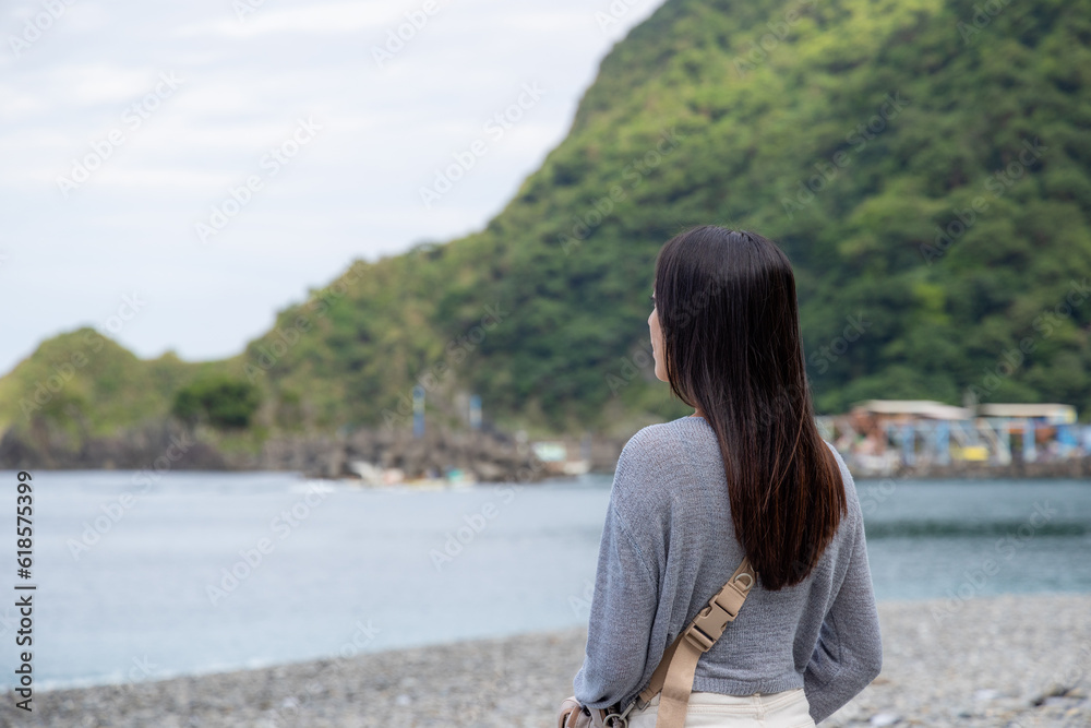 Tourist woman enjoy the sea view Tourist woman enjoy the sea view