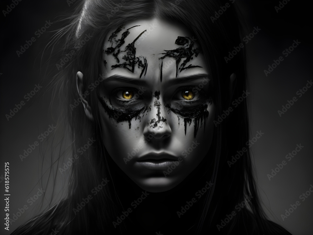 Discover captivating 'Horror Girl Depression With Smile' emotion on Adobe Stock. Embrace the darkness with this powerful photo Discover captivating 'Horror Girl Depression With Smile' emotion on Adobe Stock. Embrace the darkness with this powerful photo