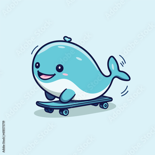 cute whale riding skateboard summer sport vector illustration
