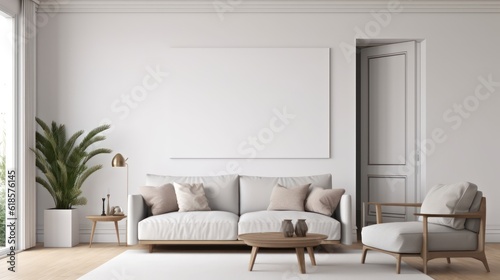 White living room with wall and poster frame mock up.3d rendering © Eli Berr