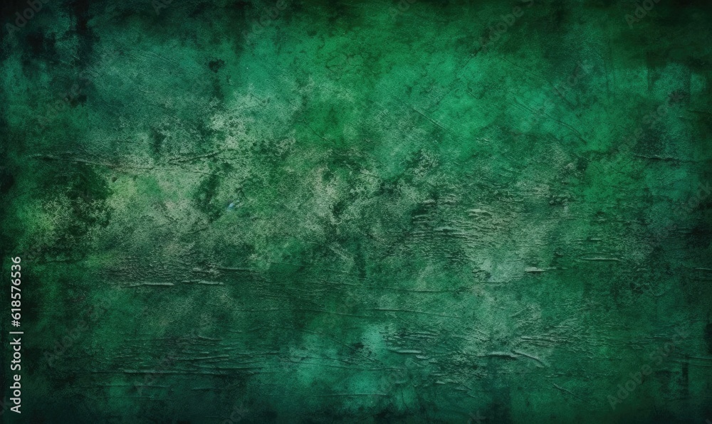 Fototapeta premium Dark green wall texture for designer background, Artistic plaster, Rough lighted surface, generative AI