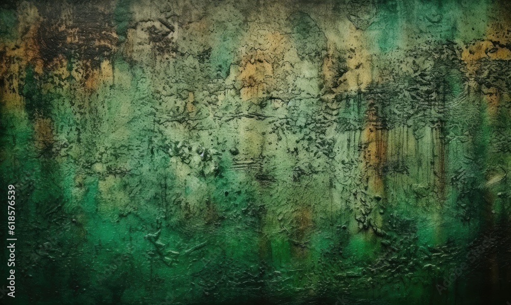 Dark green wall texture for designer background, Artistic plaster, Rough lighted surface, generative AI