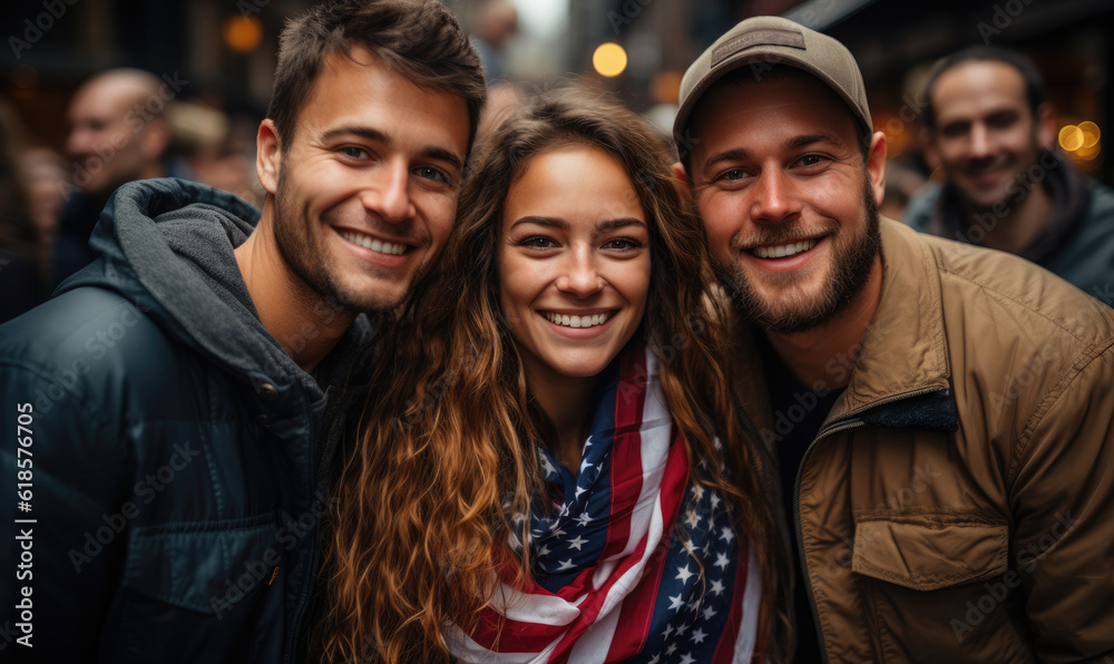 Smiley people with american flag, generative AI