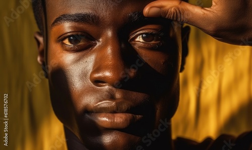 Dark-skinned young man close-up, generative AI