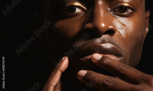 Dark-skinned young man close-up, generative AI