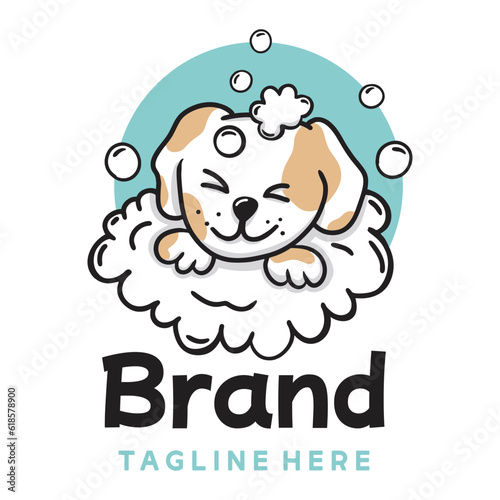 Pet Bath Dog Logo Design, Puppy Grooming Logo