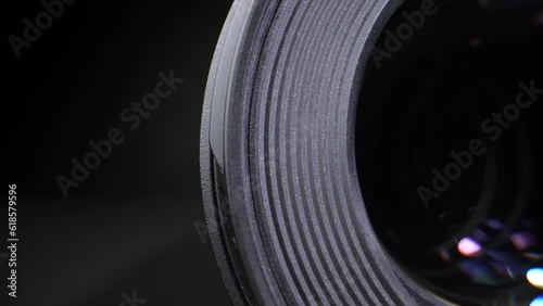 Objective lenses close-up. Dolly shot