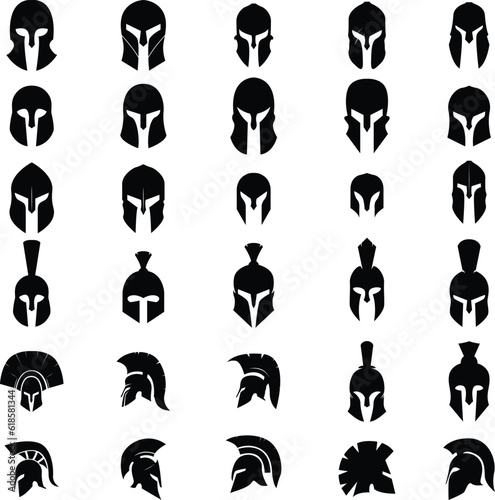 Spartan helmet icon symbol. Trojan sign silhouettes