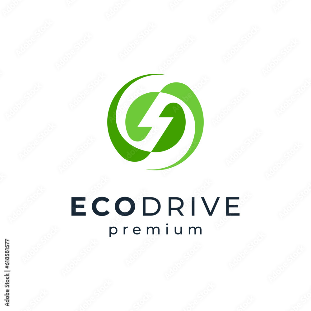 thunder and leaf for electric vehicle logo design