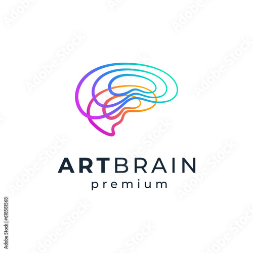 abstract brain with lineart style logo design photo