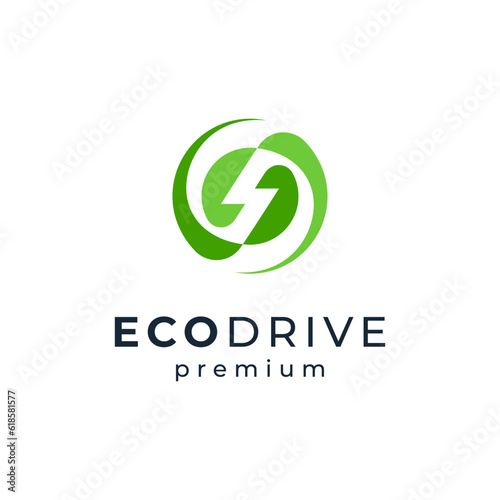 thunder and leaf for electric vehicle logo design