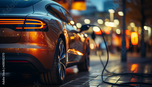  electrical car charging at a gas station