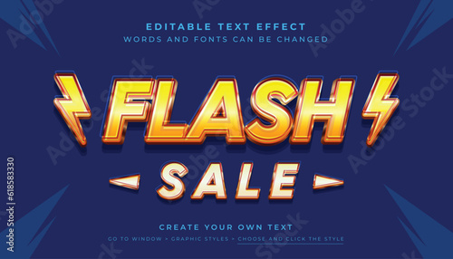 Premium Vector, Editable 3D yellow flash sale text effect. Fancy colorful yellow orange font style