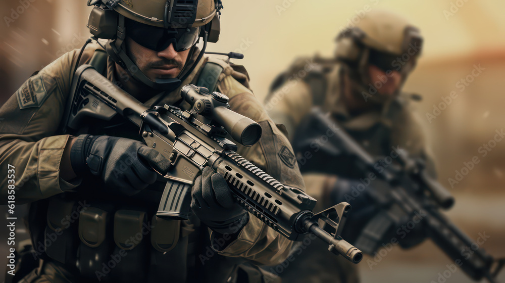 Special Forces Sniper Aiming Rifle in Battle AI Generative Special Forces Sniper Aiming Rifle in Battle AI Generative