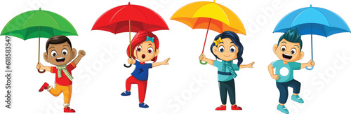 kids holding umbrella