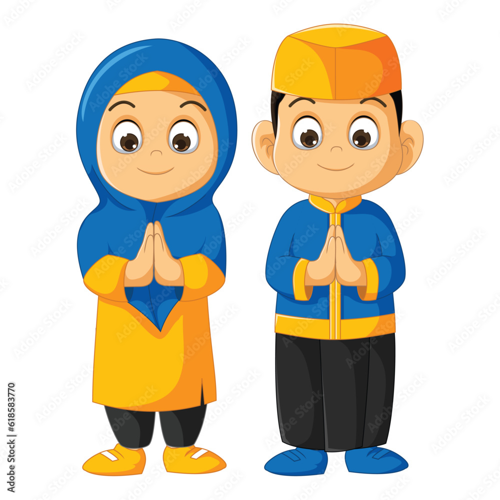 couple of kids muslim cartoon posing