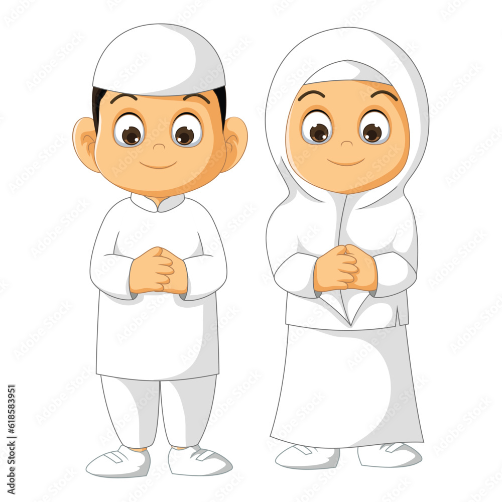 couple of kids muslim cartoon posing