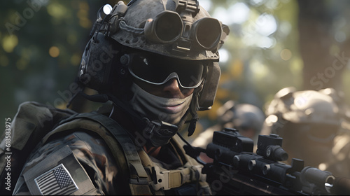 Close Up of Operation: Special Force with Complete Gear AI Generative