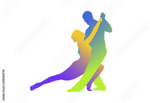 couple dancing salsa, latin american dance, colorful illustration.