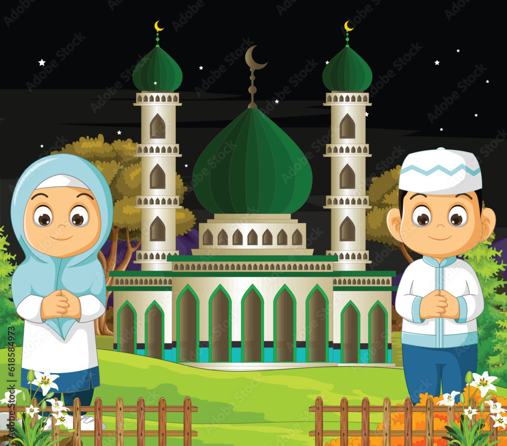 kids with mosque background kids with mosque background