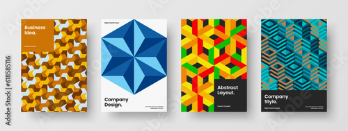 Vivid leaflet vector design concept collection. Premium mosaic tiles annual report illustration composition.