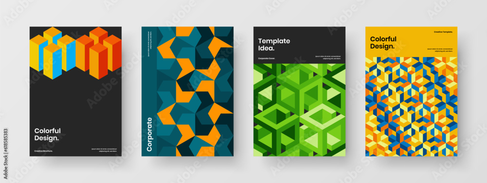Clean geometric shapes handbill concept set. Fresh journal cover A4 vector design illustration collection. Clean geometric shapes handbill concept set. Fresh journal cover A4 vector design illustration collection.
