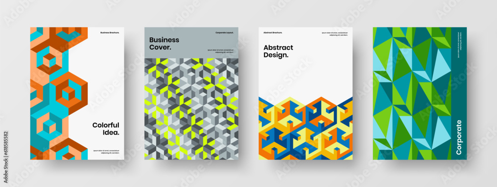 Abstract mosaic tiles magazine cover concept set. Minimalistic banner A4 design vector illustration composition.