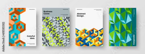 Abstract mosaic tiles magazine cover concept set. Minimalistic banner A4 design vector illustration composition.