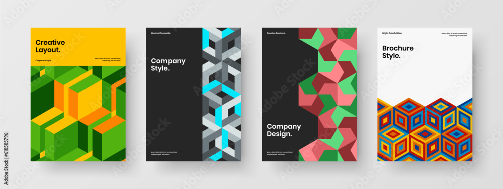 Simple placard A4 design vector concept composition. Clean mosaic hexagons book cover template collection.