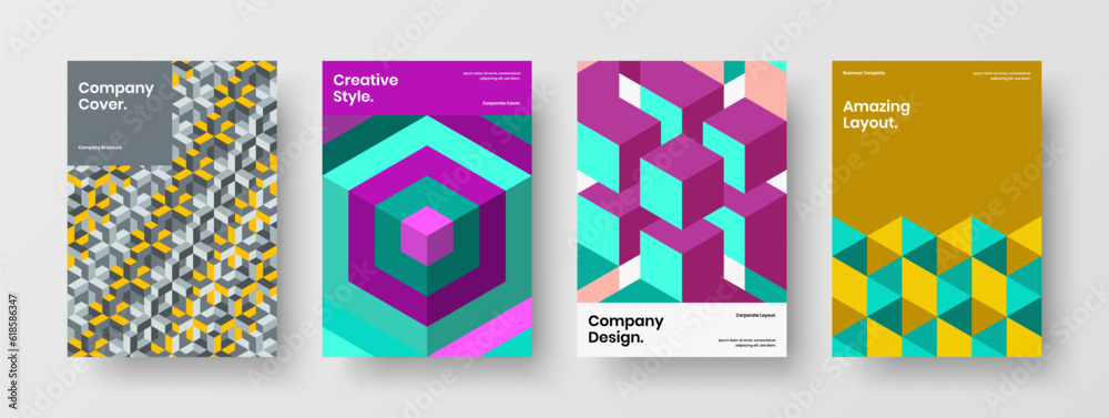 Isolated cover A4 vector design concept composition. Abstract mosaic tiles leaflet illustration set.