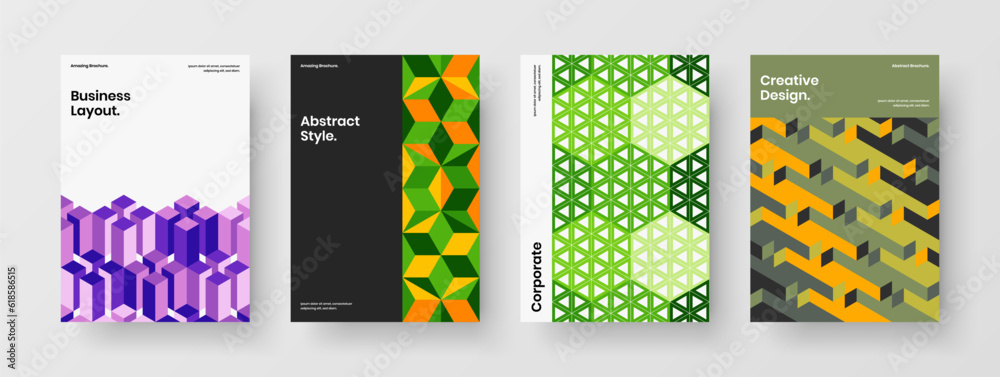 Bright geometric tiles corporate brochure template collection. Simple catalog cover A4 vector design concept bundle. Bright geometric tiles corporate brochure template collection. Simple catalog cover A4 vector design concept bundle.