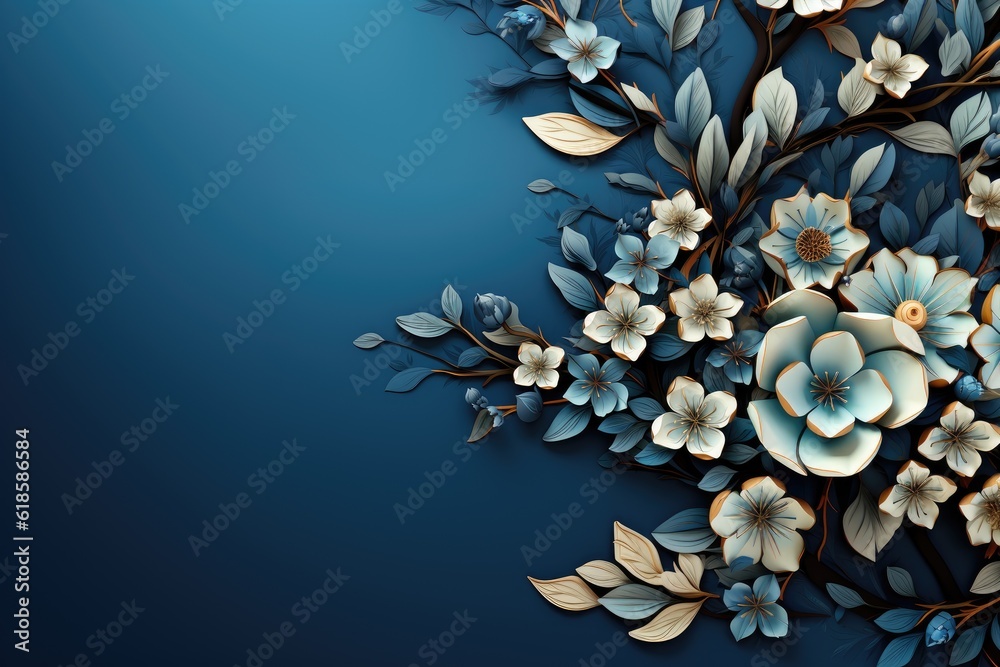 Stylish blue background with flowers