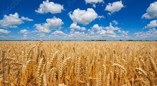beautiful yellow wheat field with blue sky in high resolution