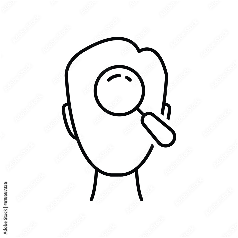 thin line loupe with head like insight icon. concept of inside scrutiny of human subconscious. outline simple neuroscience logotype graphic stroke art pictogram design web element isolated on white thin line loupe with head like insight icon. concept of inside scrutiny of human subconscious. outline simple neuroscience logotype graphic stroke art pictogram design web element isolated on white