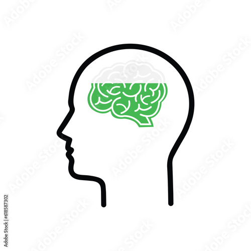 thin line head with brain like education. flat outline stroke style logo graphic art design on white background. cognitive ability, intellectually activity or development of mental abilities concept
