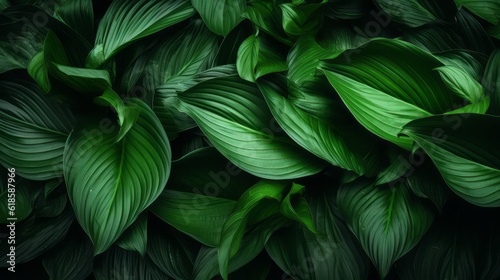 Close-up Serenity  Dark Tone Background of Spathiphyllum Cannifolium Leaves in the Garden  Embodying the Essence of Tropical Nature  generative ai.