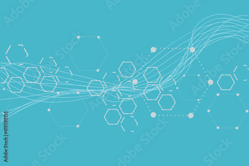 Background Hexagon and Line or Sales, Horizontal Poster, Header, Cover, Social Media, Fashion Ads. Abstract Design for Technology, Science, Healthcare and Medicine. Molecules Neurons in Vector.