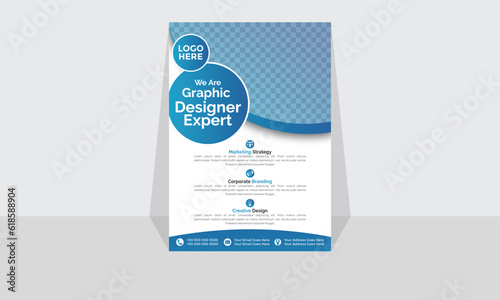 Modern Corporate and Creative Flyer Design Template Vertical Name Flyer Simple and Clean Blue and Black Business Flyer Vector Illustration Colorful Gradient Flyer Design Brochure Design Banner White