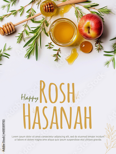 Canvas Print Jewish New Year or  Rosh Hashanah with Honey and Apples
