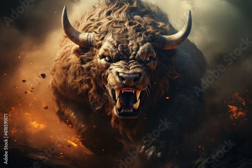 Angry monster bull. Generative AI photo