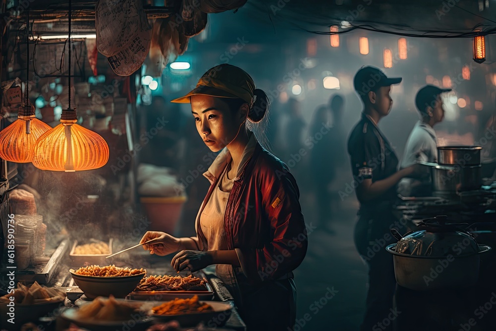 Naklejka premium asian street food, ai generative