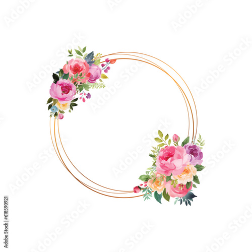Luxurious beige trendy vector design card. Geometric golden art. Pink rose, creamy dahlia, hydrangea, fern, astilbe, burgundy red peony, pampas grass. Wedding frame. Elements are isolated and editable