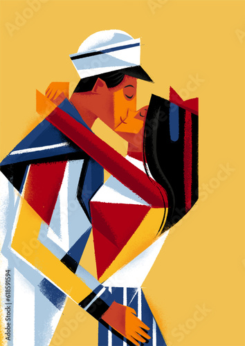 sailor kisses girlfriend vintage illustration
